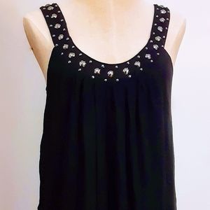 Express Womens Black Silver Gems Sleeveless Blouse